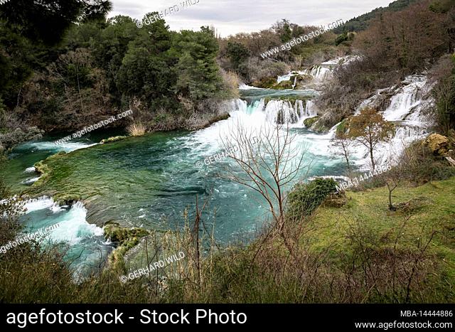 View of Skradinski Buk waterfall in winter, Krka National Park, Sibenik-Knin County, Dalmatia, Croatia, Europe