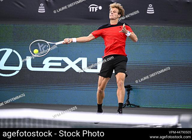 Belgian Michael Geerts pictured in action during a match between French Gasquet and Belgian Geerts, the first game between the Belgian team and France