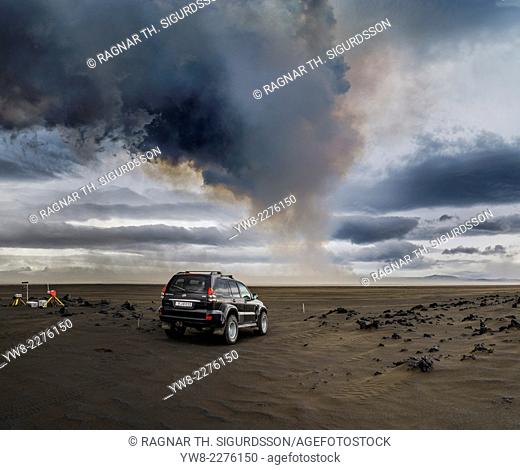Volcanic Plumes with toxic gases, Holuhraun Fissure Eruption, Iceland. August 29, 2014 a fissure eruption started in Holuhraun at the northern end of a magma...
