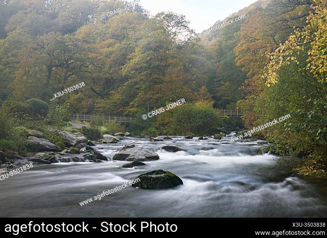 Autumnal morning at Watersmeet and the East Lyn River in Exmoor National Park, Devon, England
