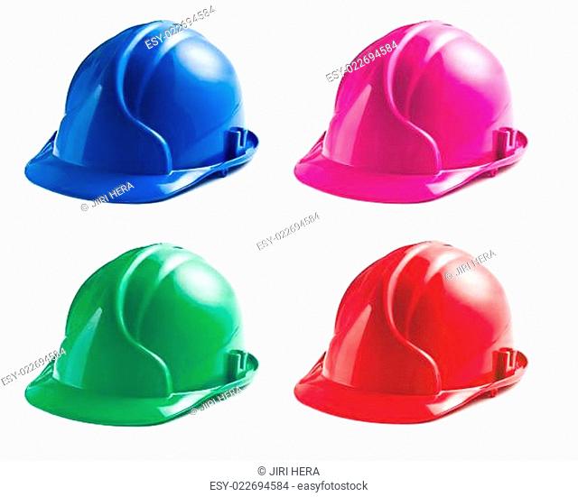 various colors of hard hats