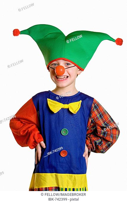 Four-year-old boy dressed up as a harlequin (court jester)