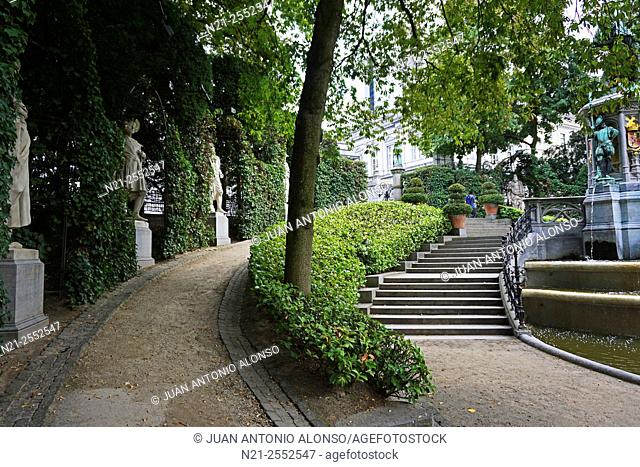 Partial view of Le Petit Sablon Square Brussels, Belgium, Europe