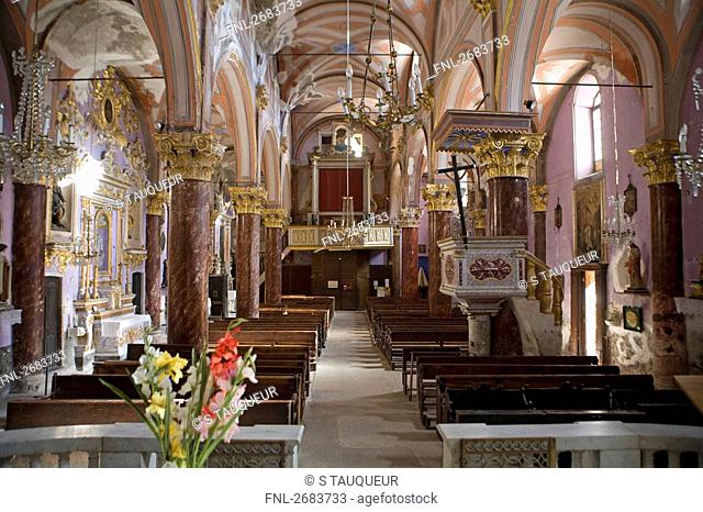 Interiors of church, Saorge, Provence-Alpes-Cote d'Azur, France