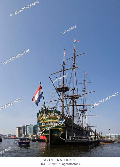 Netherlands, Holland, Noord-Holland, Amsterdam, City, Village, Water, Spring, Ships, Boat, panorama, VOC ship de Amsterdam, museum Nemo