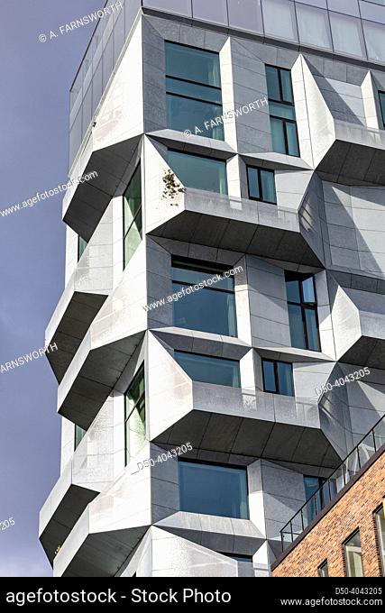 Copenhagen, Denmark Detail of the 2017 building called The Soilo disgned by the Cobe architecture firm