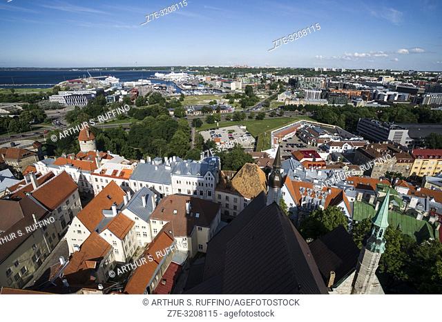 Panoramic view of Tallinn from the tower platform of St. Olaf's Church (Oleviste kirik). Tallinn, Estonia