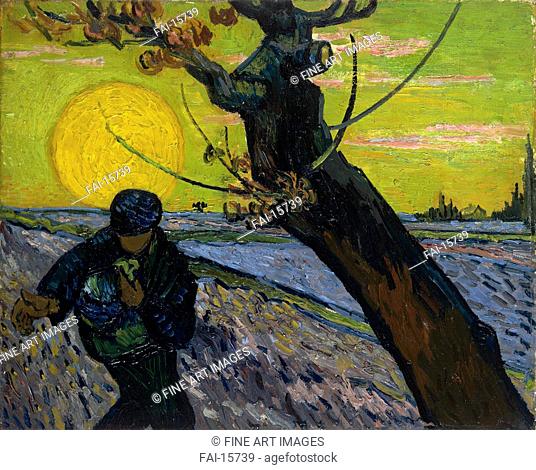The sower. Gogh, Vincent, van (1853-1890). Oil on canvas. Postimpressionism. 1888. Van Gogh Museum, Amsterdam. 32x40. Painting