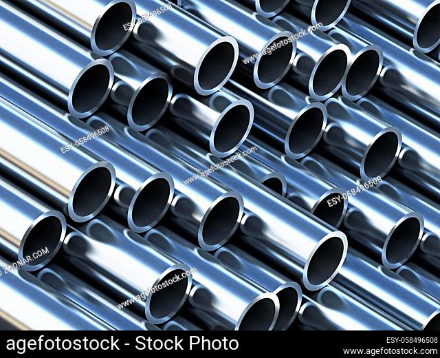 Steel tubes stack with reflection