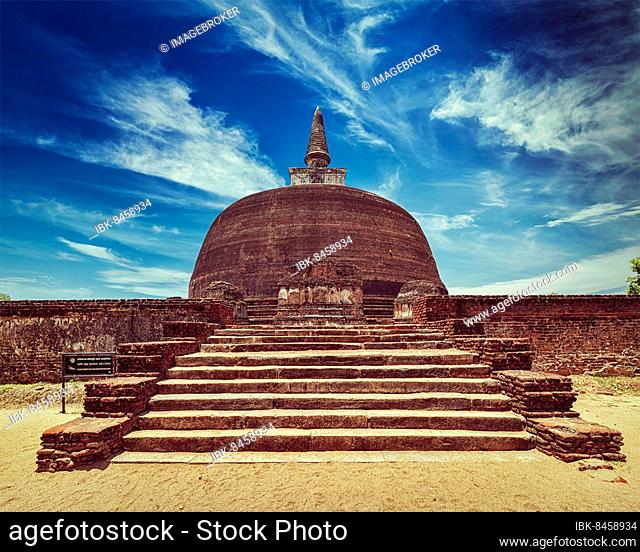 Vintage retro effect filtered hipster style image of Sri Lankan tourist landmark, ruins of Rankot Vihara, Buddhist dagoba (stupa)