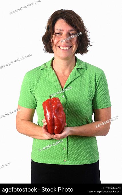 portrait of a woman with pepper white background