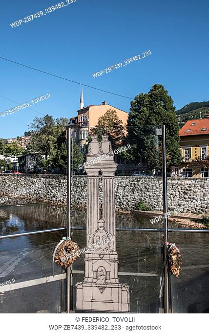 Sarajevo Latin bridge. Memorial of assassination of Archduke Franz Ferdinand and wif