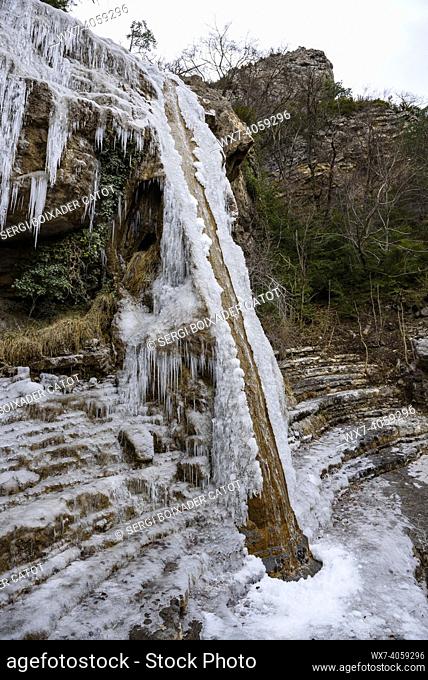 Salt de Murcurols waterfall frozen in winter (BerguedÃ , Catalonia, Spain, Pyrenees)