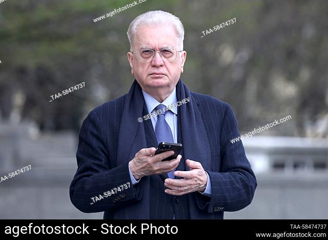 RUSSIA, MOSCOW - APRIL 17, 2023: State Hermitage Museum General Director Mikhail Piotrovsky attends an exhibition titled 'After Impressionism' at the Pushkin...