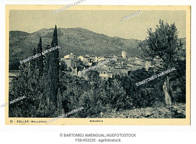 Vintage postcard of the Biniaraix, Soller Valley. Mallorca. Balearic Islands. Spain