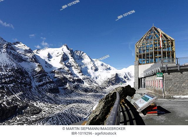 Grossglockner mountain and Pasterze Glacier, Wilhelm Swarovsky Observatory at Kaiser-Franz-Josefs-Hoehe, Grossglockner High Alpine Road