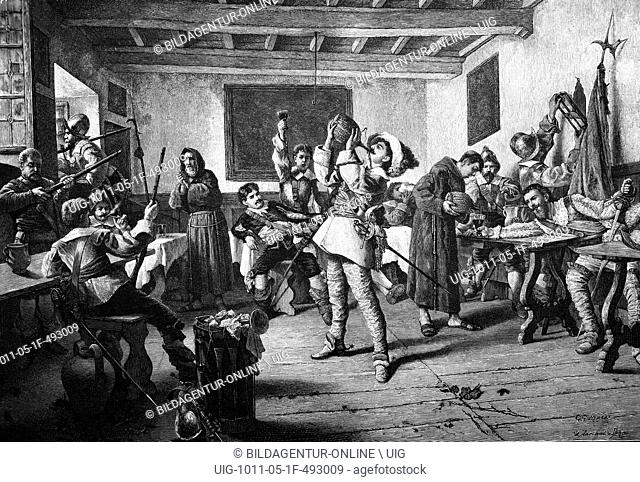 Mercenaries before the battle, at the inn