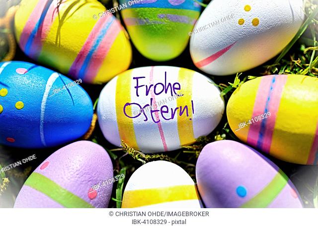 Colorful Easter eggs and German Easter Greeting