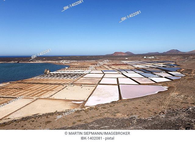Commercial salt works, Salinas de Janubio, Lanzarote, Canary Islands, Spain, Europe