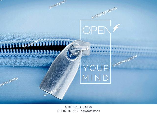 Open your mind motivational inspiring quote concept with retro macro zipper shut background hipster style ideal for print card and poster design
