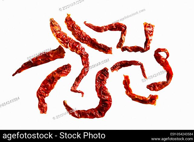 Dried red chili peppers isolated on white background