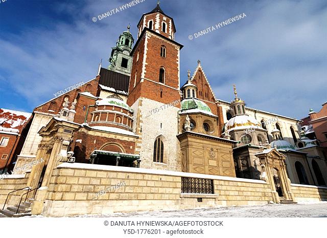 View Of Wawel Cathedral in Royal Wawel Castle Complex in Cracow, Royal Archcathedral Basilica of Saints Stanislaus and Wenceslaus on the Wawel Hill - Krolewska...