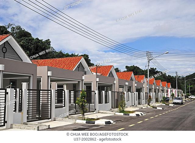 Single storey terrace houses, Kuching, Sarawak, Malaysia