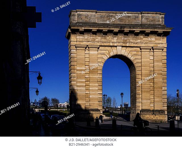 France, Aquitaine, Gironde. ""Portee de Bourgogne"" Gate (1751-1755) at Bordeaux