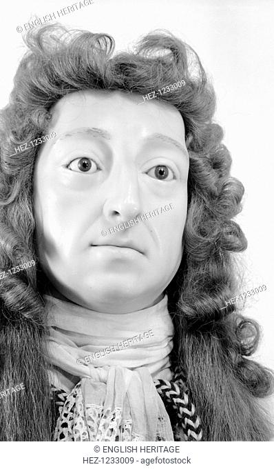 Royal funeral effigy of William III, Westminster Abbey, London, 1945-1980. Photograph taken 1945-1980 of a detail of the wax funerary effigy of William III (of...