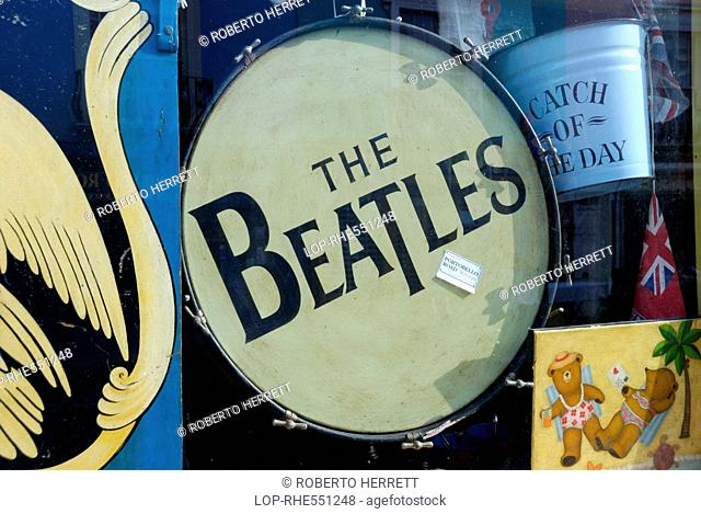 A Beatles drum in an antiques shop