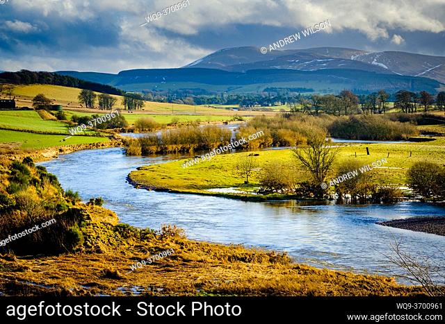 Landscape in South Lanarkshire, Scotland with the River Clyde in the foreground