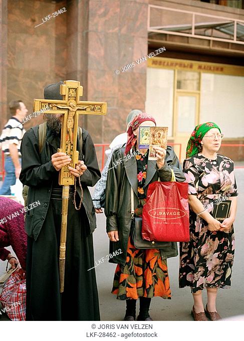 People at a religious demonstration, Moscow, Russia