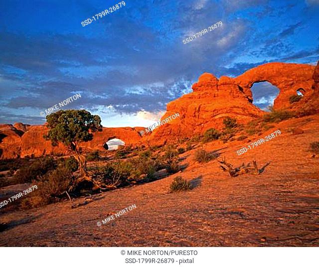 Low angle view of a natural arch, North Window, Turret Arch, Arches National Park, Utah, USA