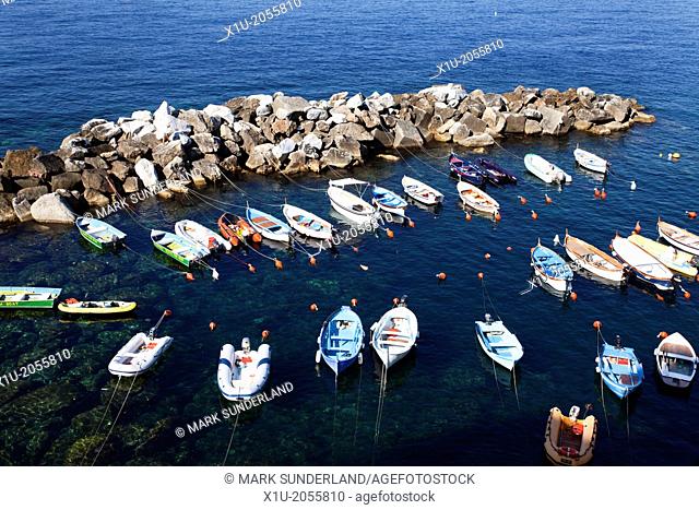 Boats in the Harbour at Riomaggiore Cinque Terre Liguria Italy