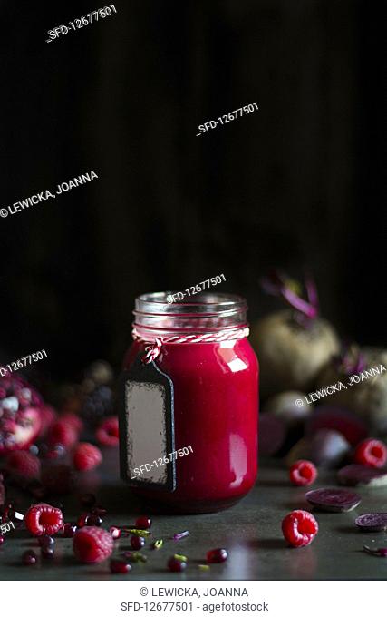 A jar of raspberry and beetroot jam