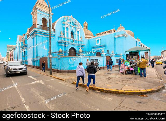 Lima Peru August 2018 this church recently repainted in blue is today a Dominican school and is located in the historical center of the city