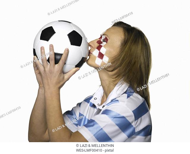 Football fan with Croatian flag painted on face