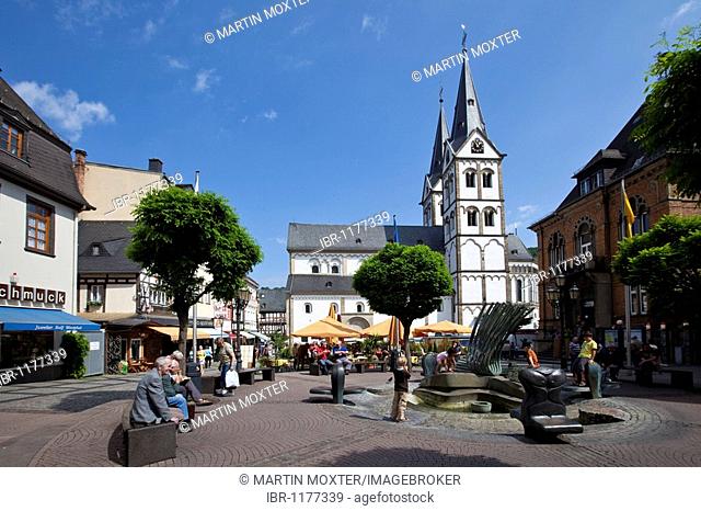 The romanic St. Severus church of 1236, market square, Boppard, Rhein-Hunsrueck-Kreis district, Rhineland-Palatinate, Germany, Europe