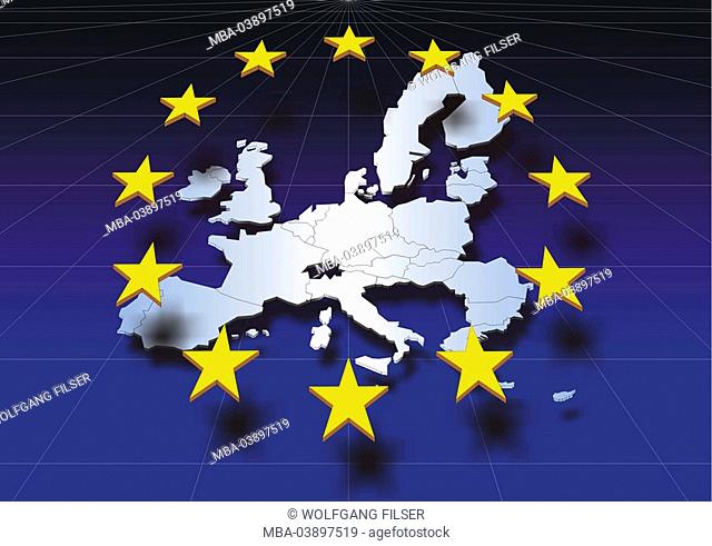 Computer-graphics, map, EC-countries, EC-stars, graphics, European union, Europe, coordinate-system, union, connection, member-states, EC, European community