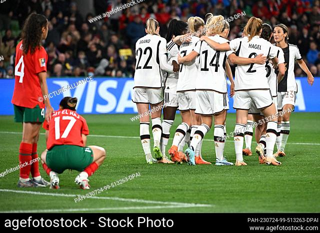 24 July 2023, Australia, Melbourne: Soccer, Women: World Cup, Germany - Morocco, Preliminary Round, Group H, Matchday 1, Melbourne Rectangular Stadium:...