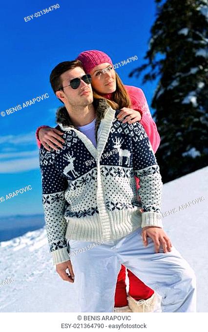 young couple on winter vacation