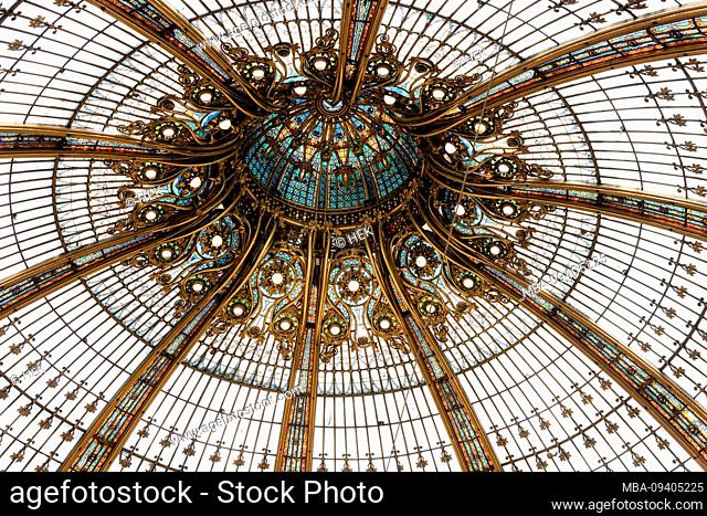 Glass dome of the famous gallery Lafayette Hausmann, Paris, France, Europe