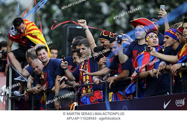 2015 Barcelona Champions League Bus Ride Celebration Jun 7th. 07.06.2015. Barcelona, Spain. Andres Iniesta, Barcelona Parade in Barcelona crossing the city from...
