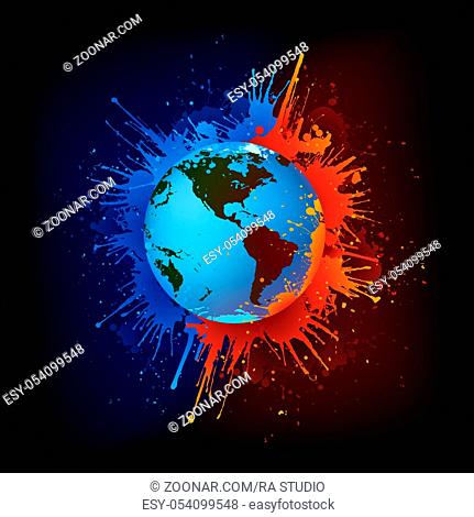 Globe in Paint Isolated on Black Background. Vector
