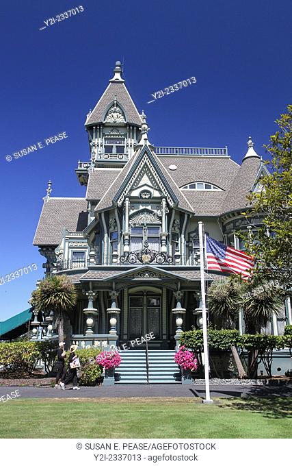 The Carson Mansion, an ornate example of the Queen Anne style of Victorian architecture, in Eureka, California, United States