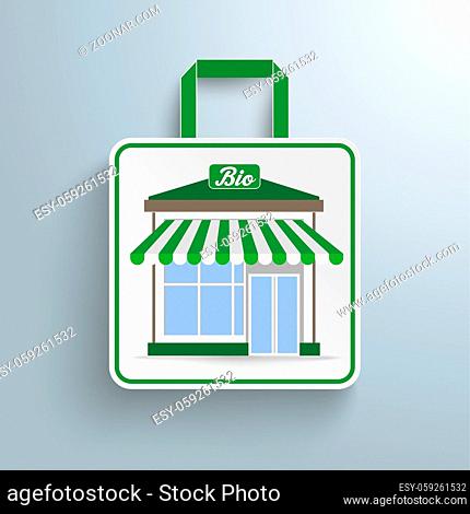 White paper shopping bag with bioshop on the gray background. Eps 10 vector file