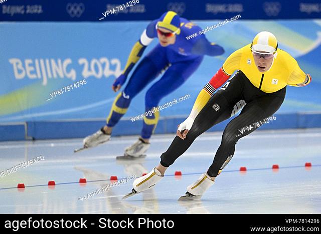 Swedish speed skater Nils Van Der Poel and Belgian speed skater Bart Swings pictured in action during the men's 5000m speed skating event