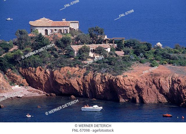 Buildings on a cliff, Cote D'Azur, France
