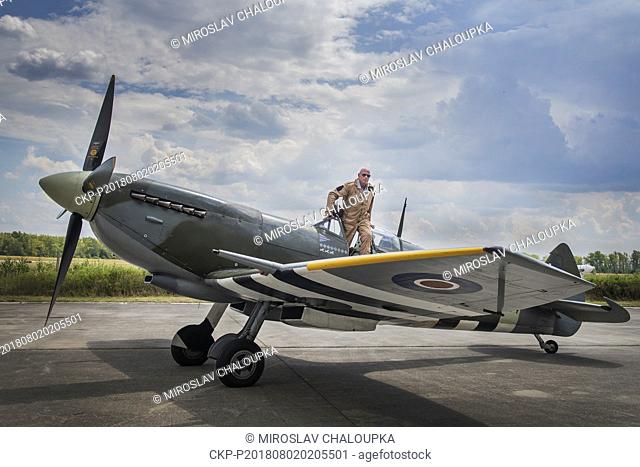 The historical Spitfire XVI fighter, which Czechoslovak pilot Otto Smik used in RAF 312 Squadron, owned by Stephen Stead (pictured), in Line, near Pilsen
