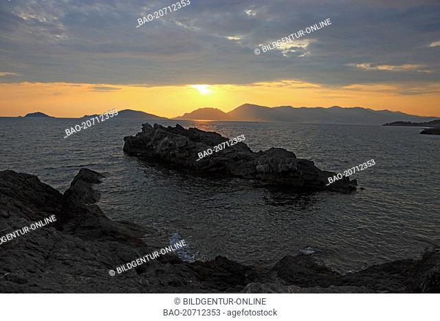 The Mediterranean Sea, coast near Tellaro in the province of La Spezia, Liguria, Italy